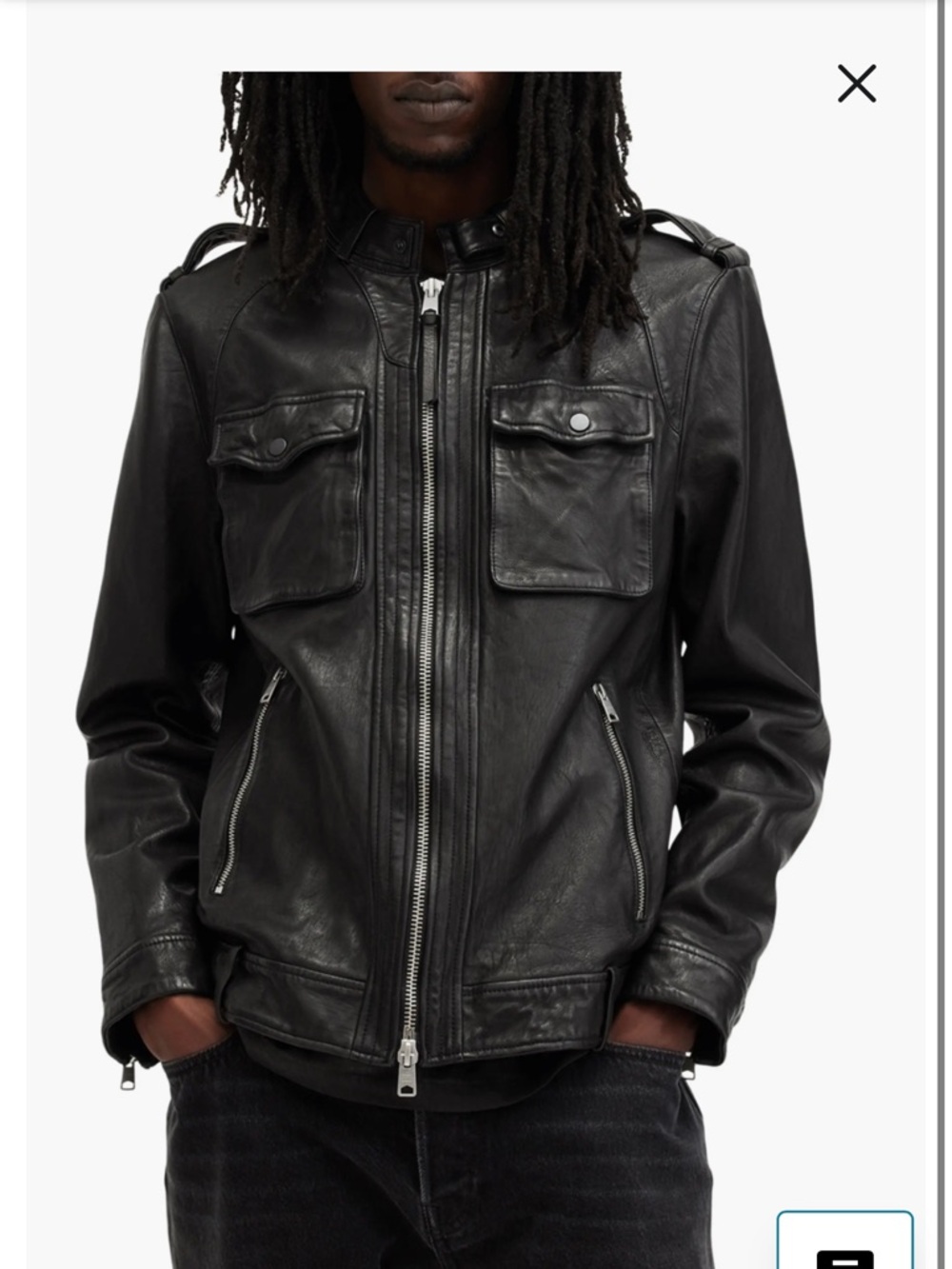 All Saints Black Leather Zip-Front Jacket sz L